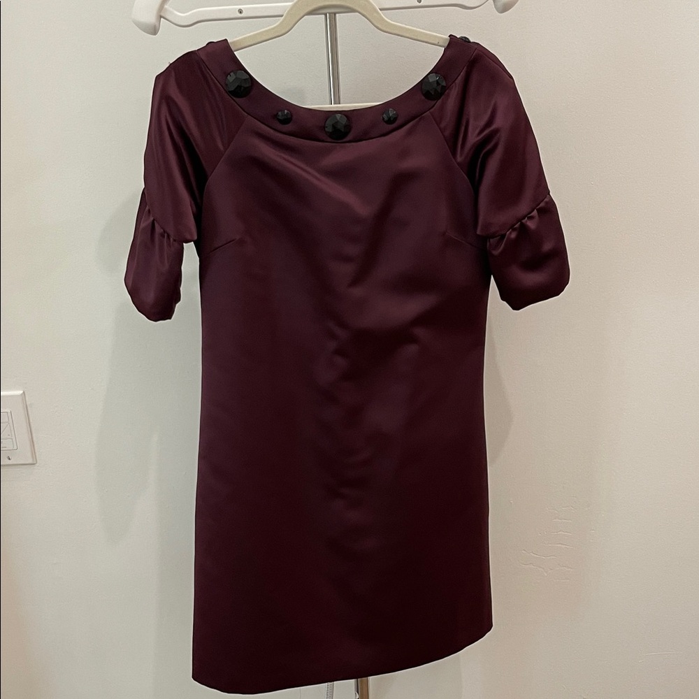 Max & Cleo Deep Burgundy Mini Dress with Black Buttons